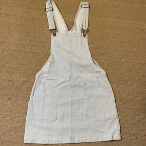 Blue and white stripped overall dress